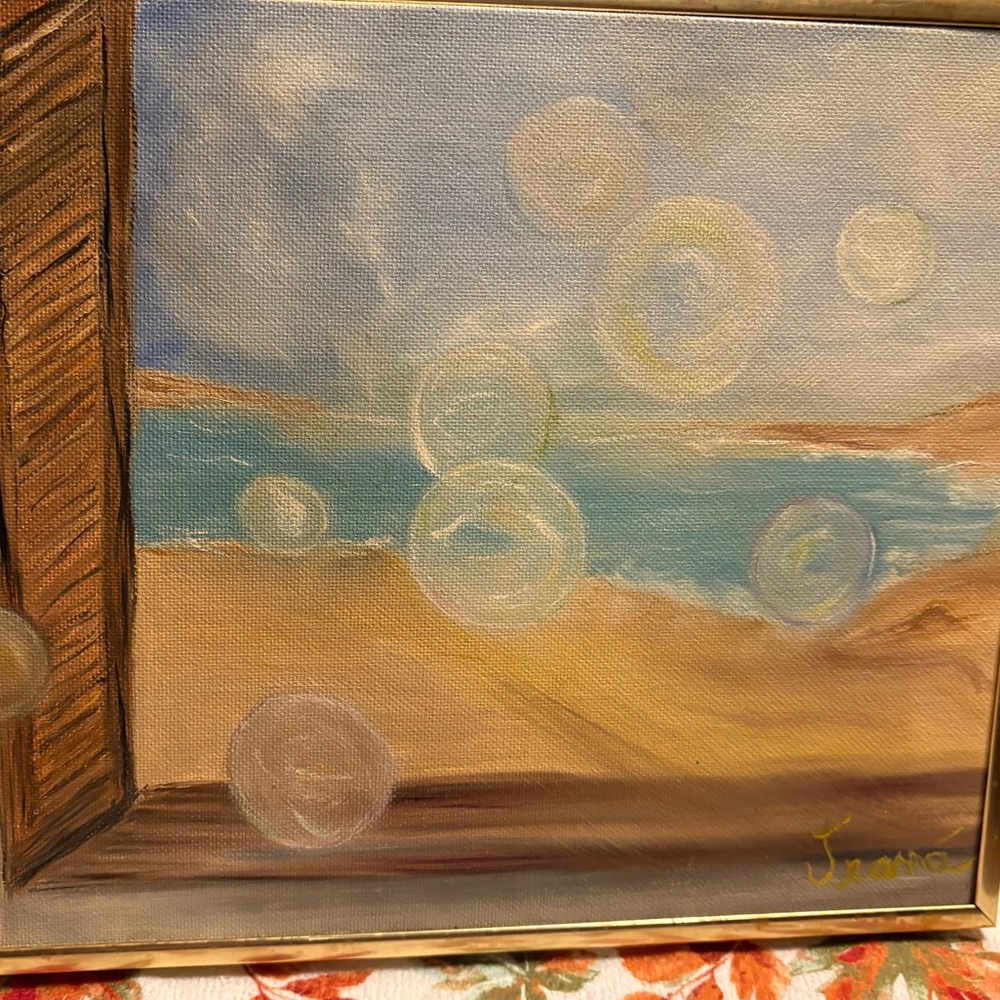 Vintage One of a Kind Oil Painting Bubbles, the Beach- The Perfect Day